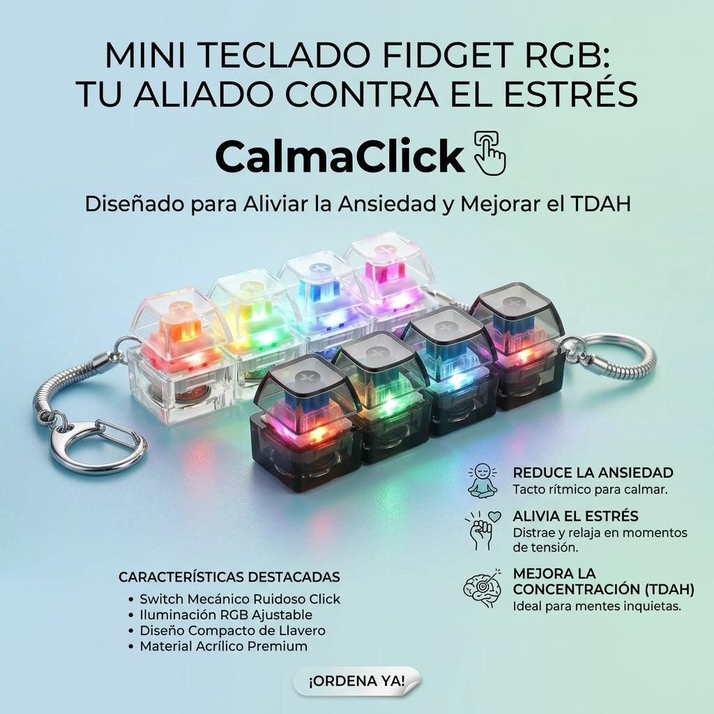 CalmaClick® – Llavero Antiestrés RGB para Calmar la Ansiedad al Instante