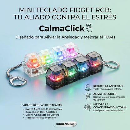CalmaClick® – Llavero Antiestrés RGB para Calmar la Ansiedad al Instante