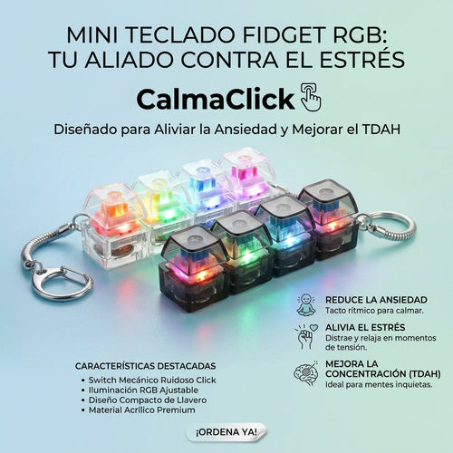 CalmaClick® – Llavero Antiestrés RGB para Calmar la Ansiedad al Instante